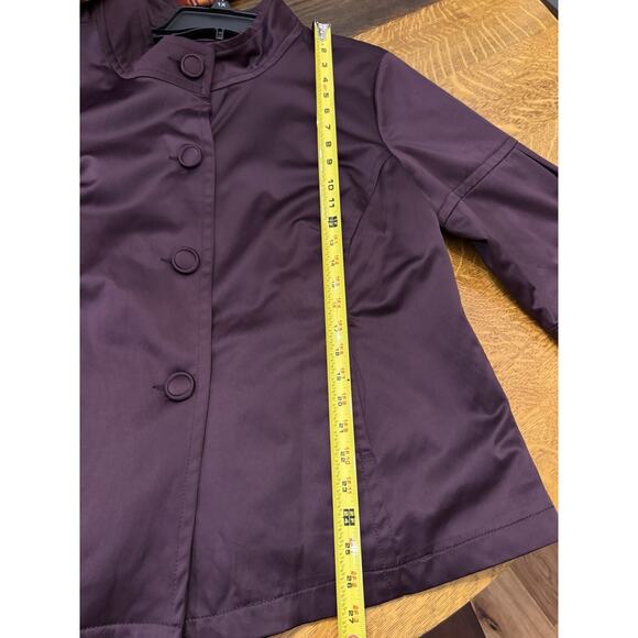 LAL Live A Little Womens 1X Button Down Silky Coat 3/4 Puffy Sleeves Lined Plum - Picture 9 of 10